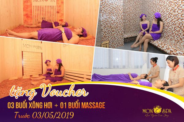 voucher tặng 3 buổi xông hơi + 1 buổi massage